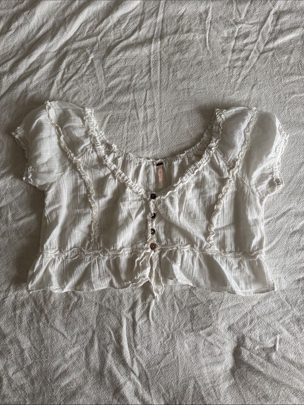 White Ruffle Button-Front Crop Top